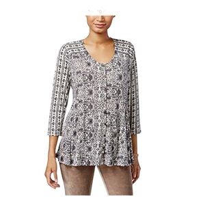 Style & Co. 3/4 Sleeve Mixed Print Button Down Swing Blouse NWT Size 0X